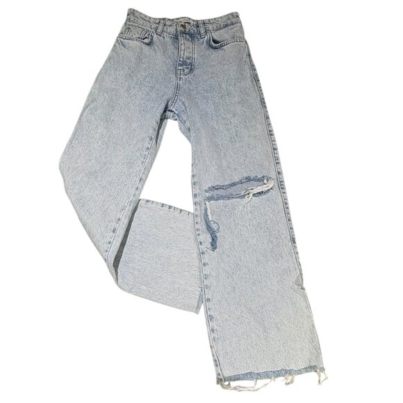 Zara Straight Leg Raw Hem Button Fly Jeans Size 0 - Picture 1 of 12